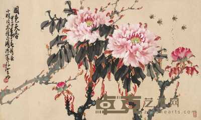周振环 牡丹蜜蜂 镜心 81×49cm